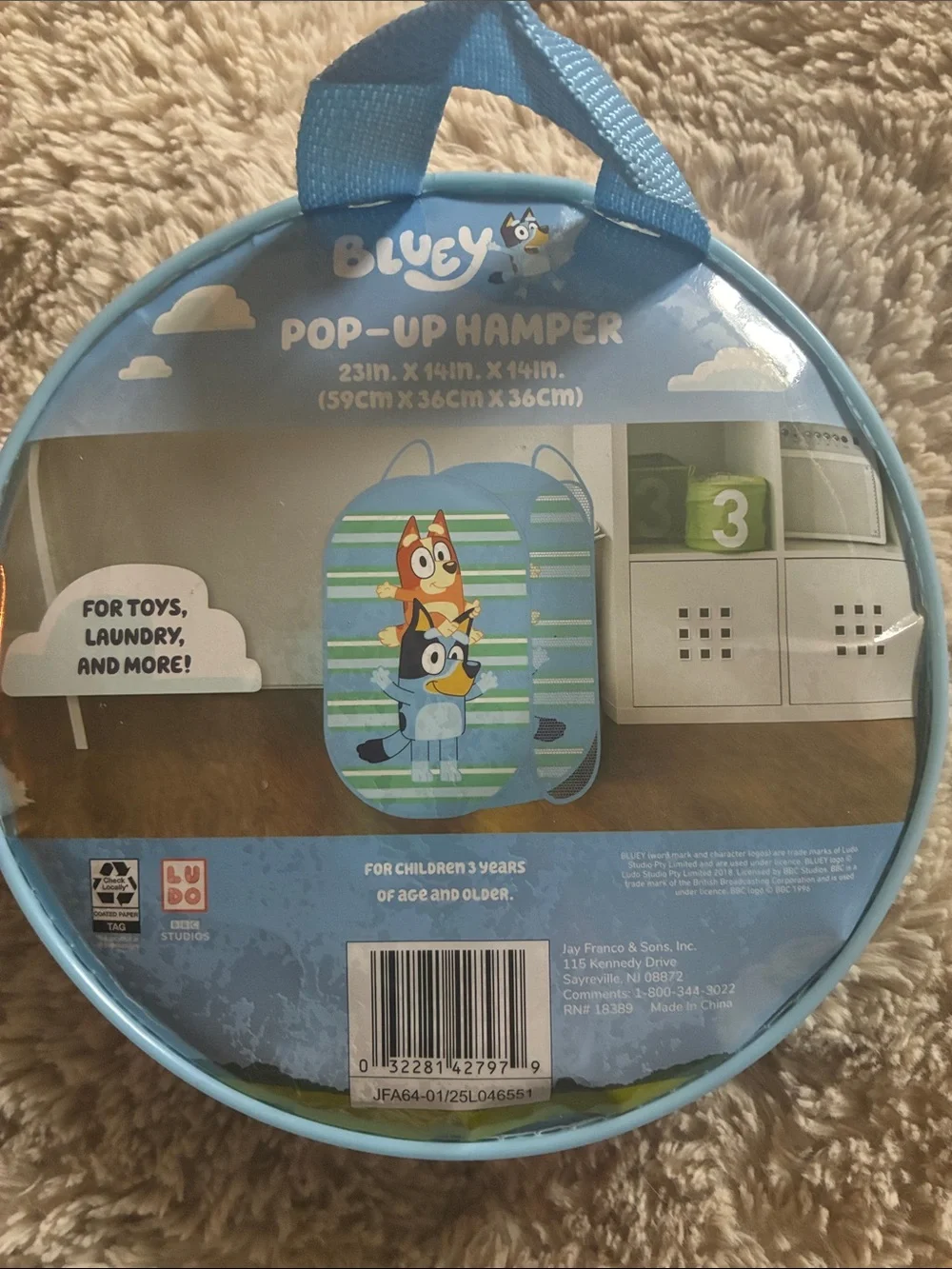 Bluey Pop-Up Hamper - Blue Striped Kids Laundry Storage